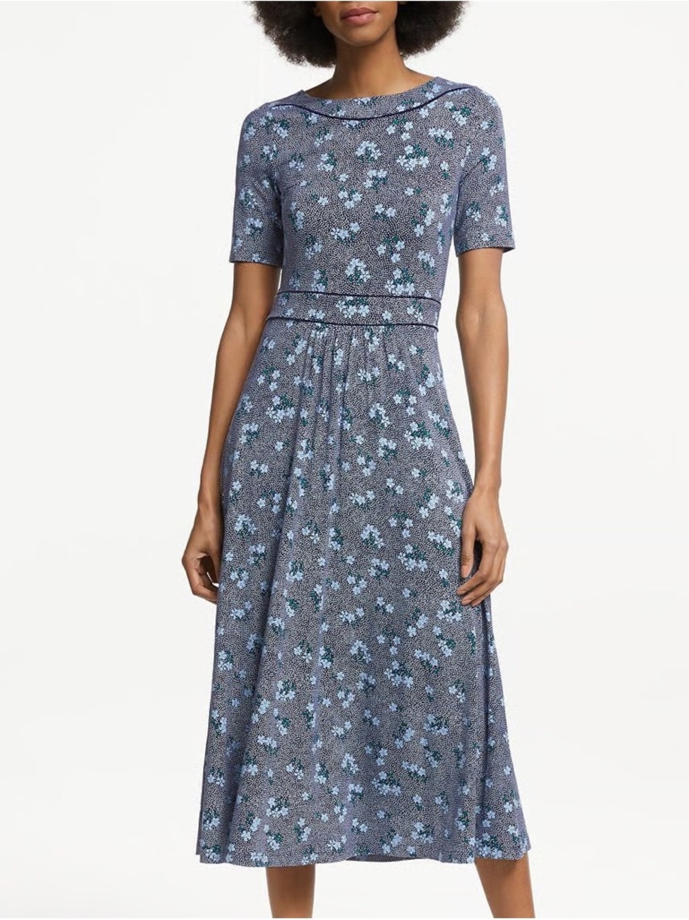 Boden Jersey Floral Scoop Neck Midi Dress Gray Floral